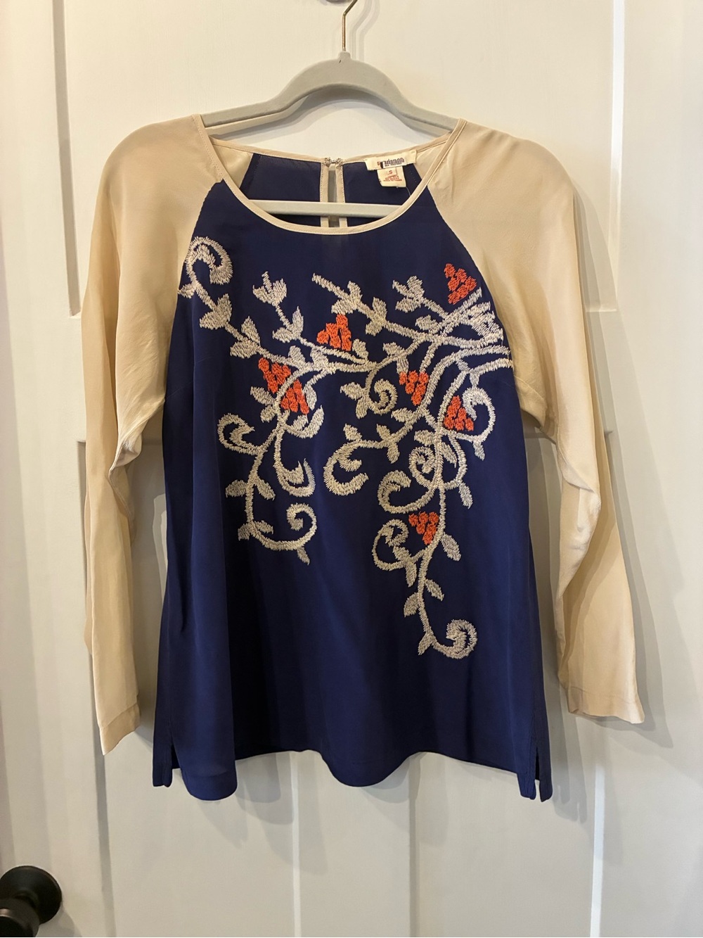 Sundance Navy & Cream Embroidered Long-Sleeve Top